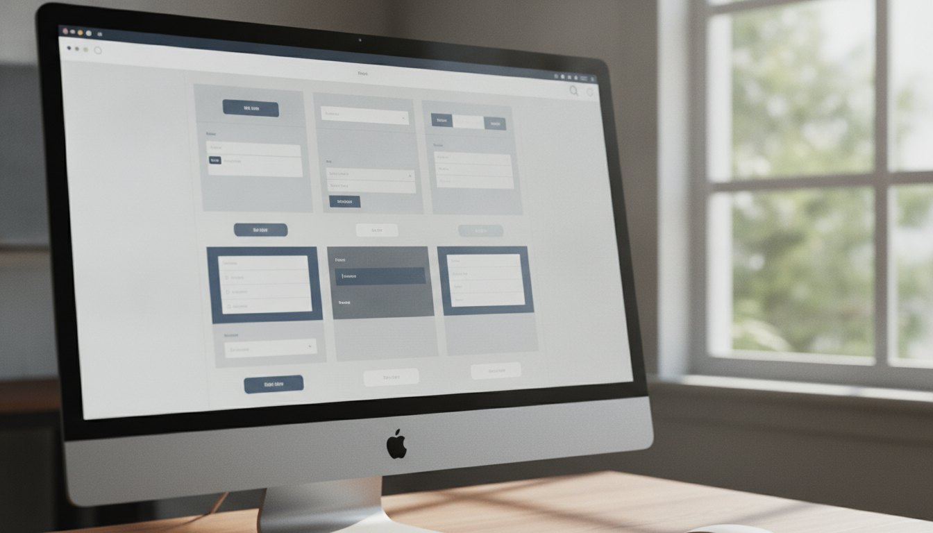 tela de computador exibindo um software de design com vários botões e formulários alinhados