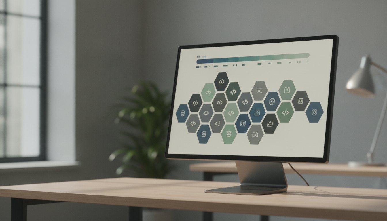 Tela de computador exibindo ambiente virtual de aprendizagem com módulos e barra de progresso.