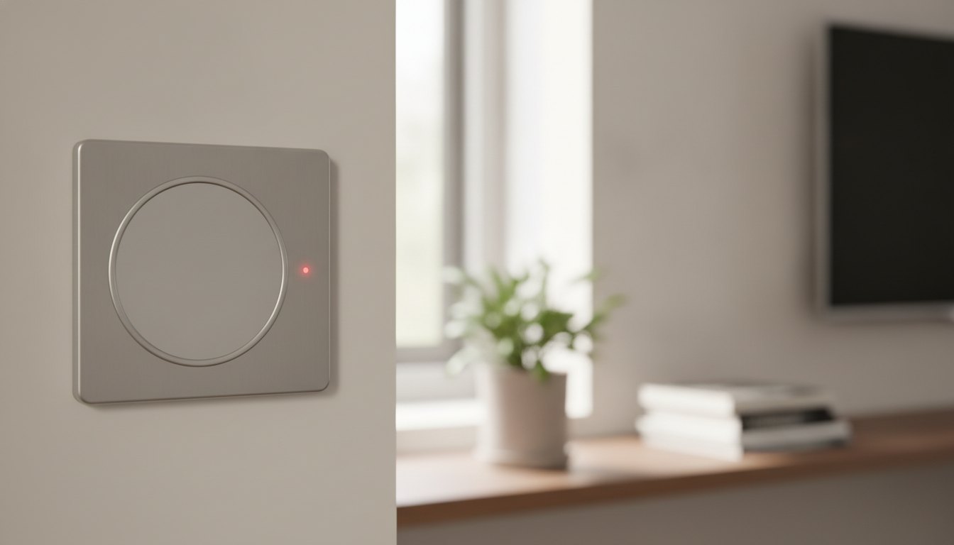 Painel numérico de um cofre eletrônico residencial com um pequeno led vermelho aceso ao lado