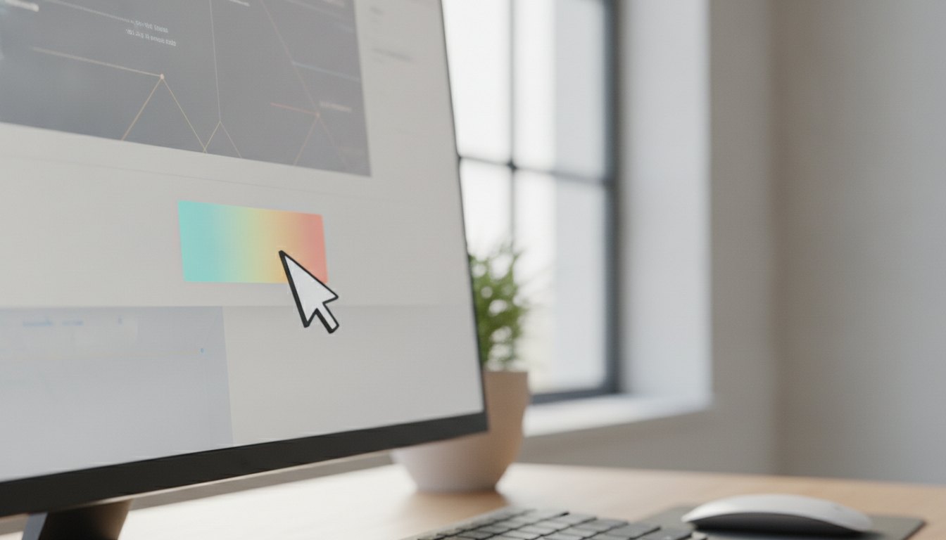 Cursor de mouse sobre um botão digital que muda de cor na tela.