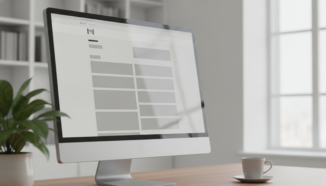 Tela de monitor exibindo o carregamento parcial de uma página web com blocos de texto.